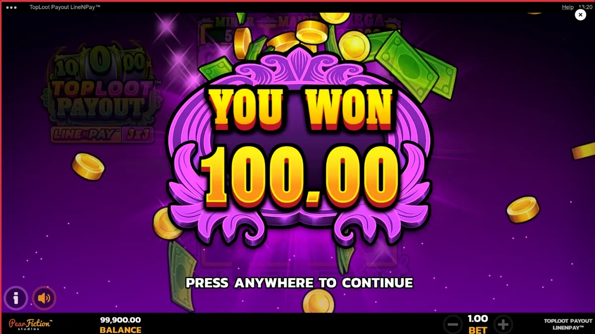 Tampilan visual slot TopLoot Payout LineNPay dengan latar belakang brankas emas