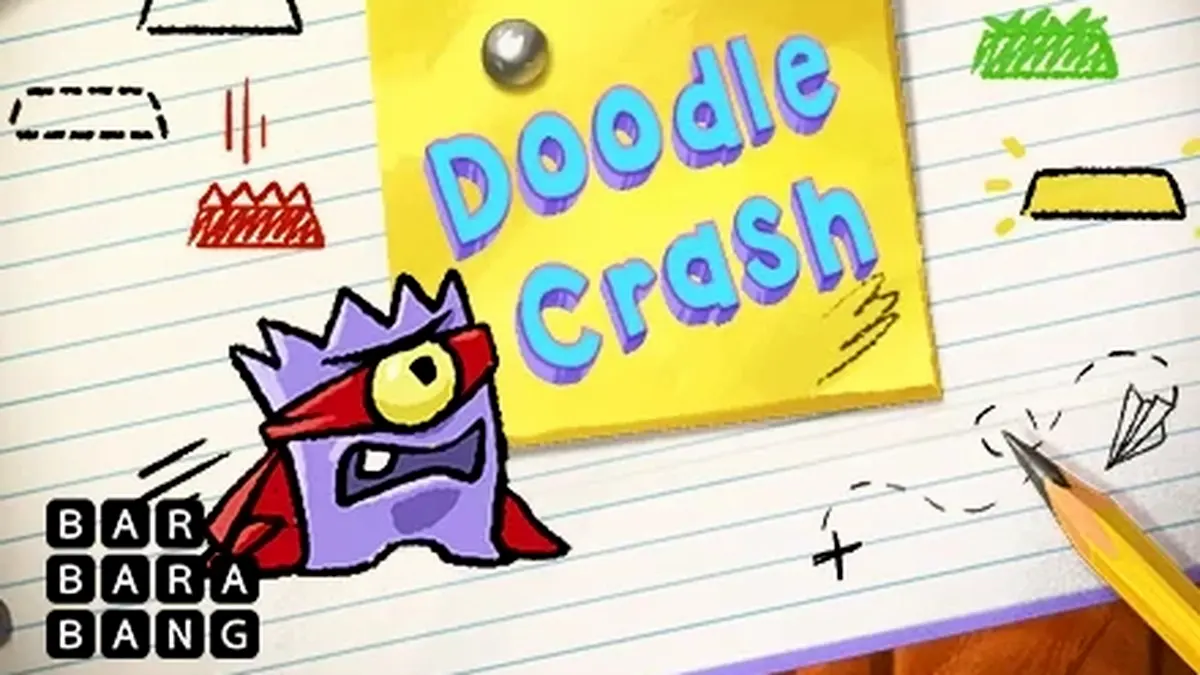 Tampilan visual game Doodle Crash dengan elemen grafis yang dinamis